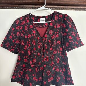 Meadow Rue Black and Red Floral Blouse